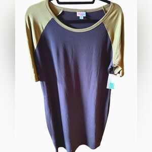 Lularoe 2X black Julia pencil dress with khaki raglan sleeve. NWT‎